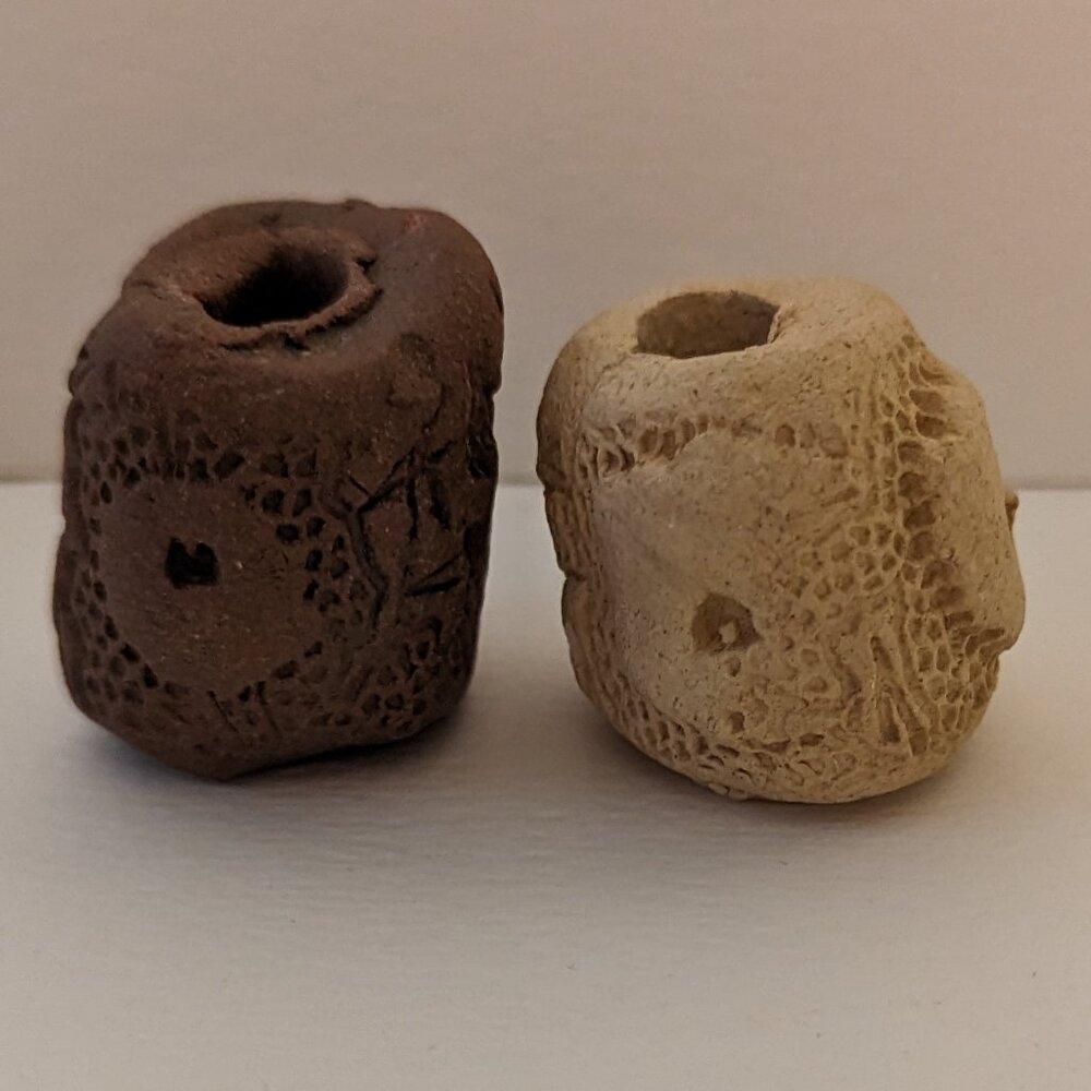 Two Vintage Handcrafted Clay Beads